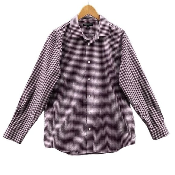 Banana Republic Button Front Shirt Mens Large Red White Gingham Plaid Cotton - Picture 1 of 8